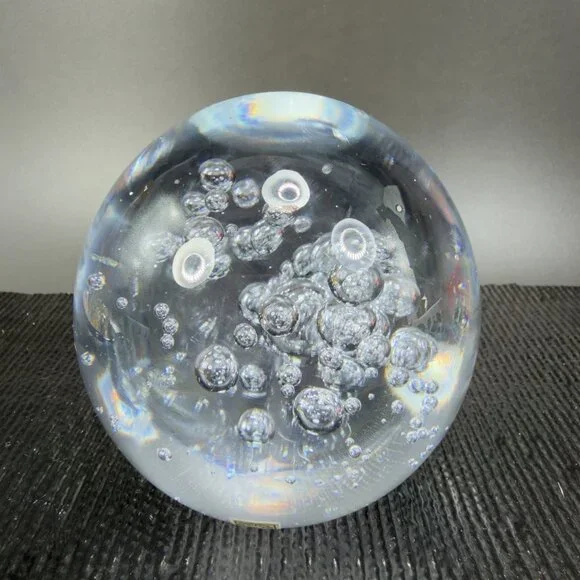 1970s Swedish Ursholt Clear Round Orb Paperweight Witch Ball Bubbles W Labels